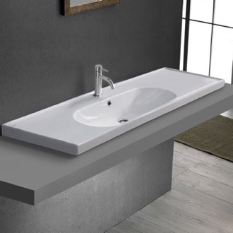 Bathroom Sink Drop In Bathroom Sink, White Ceramic, With Counter Space CeraStyle 043600-U/D